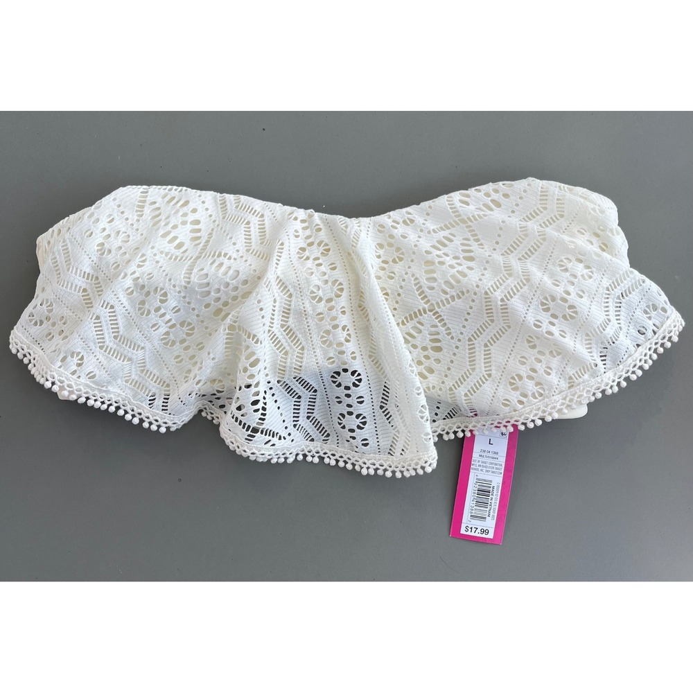 Xhilaration White Crochet Lace Flounce Bandeau Bikini‎ Top NWT Large